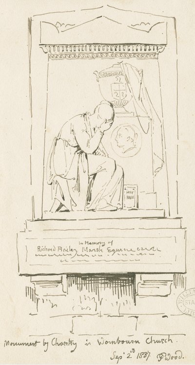 Wombourne Kilisesi - Richard Bailey Marsh Anıtı: kalem ve sepya çizimi, 2 Eylül 1837 (çizim) by Thomas Peploe Wood