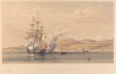 H.M.S. Highflyer Kaptanı John Moore C.B. c. Soukoum Kaleh-Abasia açıklarında demirde, Ömer Paşa gemiden ayrılırken, Ekim 1855 by Thomas Picken