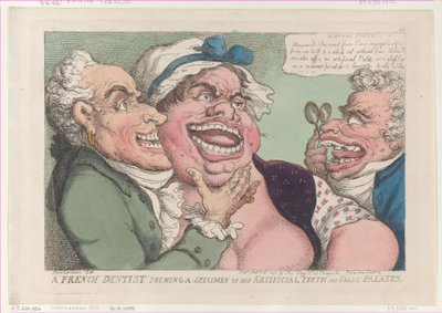 Bir Fransız Diş Hekimi Yapay Dişlerinden ve Sahte Damaklarından Bir Örneği Gösteriyor..., 26 Şubat 1811. by Thomas Rowlandson