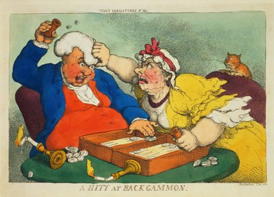 Tavlada Bir Hitt (renkli gravür) by Thomas Rowlandson
