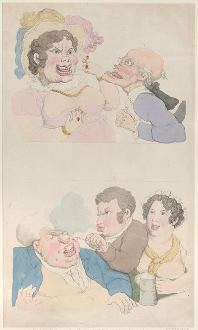 Bir Kadın Tarafından Baştan Çıkarılan Bir Adam ve Bir Müşteri Sigara İçiyor, 1800 ., 1800 . by Thomas Rowlandson