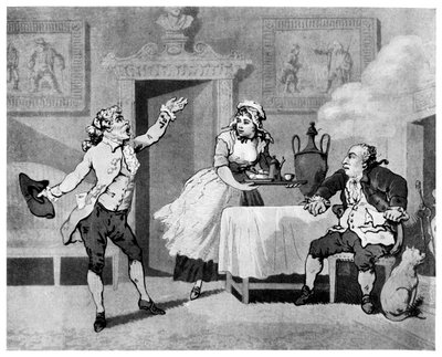 18. yüzyılın sonlarında bir yöneticiye okuyan aktör. by Thomas Rowlandson