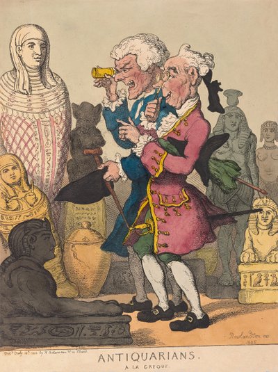 Antikacılar a la Grecque, pub. 1805 (el renkli gravür) by Thomas Rowlandson
