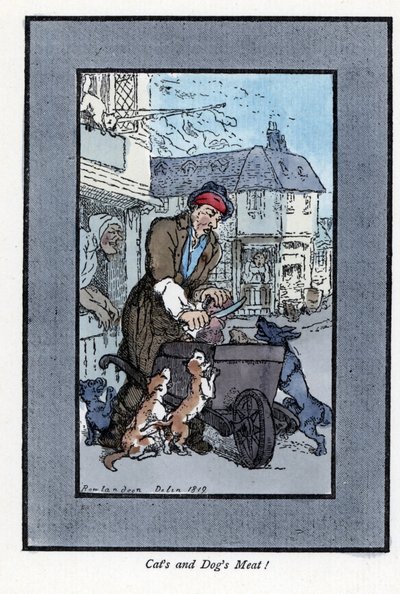 Bir et parçasını kesen gezgin kasap, el arabasının tekerleğine köpek ve kedilerin saldırdığını söyledi. The Cris of London