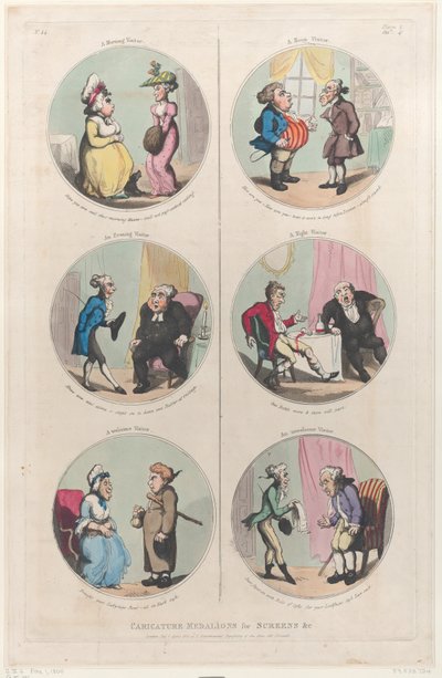 Ekranlar için Karikatür Madalyonları &c: Sabah Ziyaretçisi, Akşam Ziyaretçisi, Biz..., 1 Nisan 1800. by Thomas Rowlandson