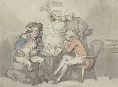 Checkmate, c.1790 (grafit üzerine sulu boya ve mürekkep) by Thomas Rowlandson