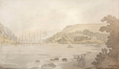 Cornwall, Doğu ve Batı Looe (suluboya) by Thomas Rowlandson