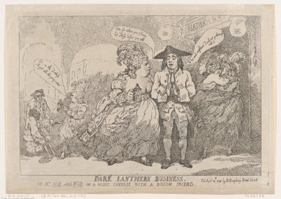 Dark Lanthern İşi, ya da, Bayan Hob ve Nob, Bir Gece Tuvalinde Kuyruğuyla Cuma..., 24 Nisan 1784. by Thomas Rowlandson