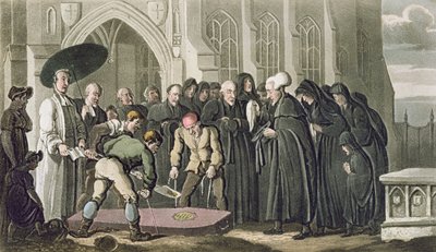Karısının Cenazesinde Dr Sözdizimi, 1812'de yayınlanan William Combe tarafından 'Pressque arayışında Dr Syntax'ın Turu'ndan (aquatint) by Thomas Rowlandson