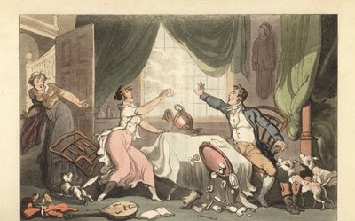 İngiliz beyefendi karısıyla para yüzünden tartışıyor by Thomas Rowlandson