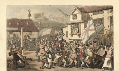 Bir seçim için bir sedan sandalyede taşınan İngiliz beyefendi by Thomas Rowlandson