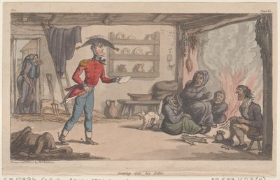 The Military Adventures of Johnny Newcome, 1815., 1815'ten Kütük'üne binmek. by Thomas Rowlandson