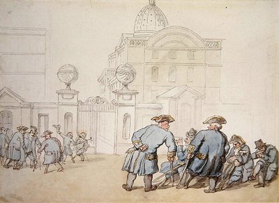 Greenwich Hastanesi (kağıt üzerine kalem ve sulu boya) by Thomas Rowlandson