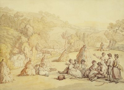 Mısır Tarlasında Dinlenen Biçerdöverler, c.1805-10 (kağıt üzerinde yıkamalı kalem ve mürekkep) by Thomas Rowlandson