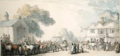 Horse Fair, Southampton (kağıt üzerine kalem ve mürekkep ve suluboya) by Thomas Rowlandson