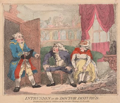 İzinsiz giriş veya Doctor Disturbd, pub. 1786 (el renkli gravür) by Thomas Rowlandson