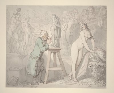 Joseph Nollekens, Stüdyosunda, c.1810 (kalem, mürekkep ve kağıt üzerine sulu boya) by Thomas Rowlandson
