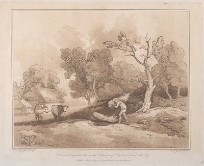 Bir Demet Dal Taşıyan Figürlü Manzara, Arkasında Bir Kopya, İki İnek i..., 21 Mayıs 1789. by Thomas Rowlandson