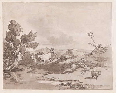 Sığırları Suya Sürdüren Figürlü Manzara, 21 Mayıs 1789., 21 Mayıs 1789. by Thomas Rowlandson
