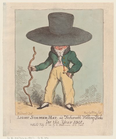 1801, 10 Temmuz 1801., 10 Temmuz 1801 Yılı için Hafif Yaz Şapkası ve Modaya Uygun Bastonlar. by Thomas Rowlandson