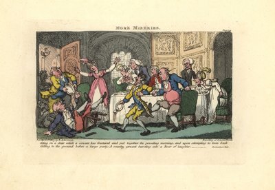 Bir akşam yemeğinde kırık sandalyeden düşen adam. by Thomas Rowlandson