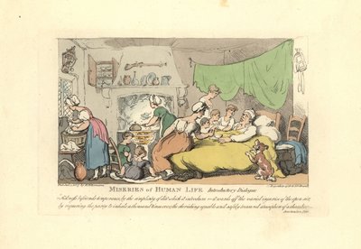 Hasta yatağında, sevgi dolu karısı, çocukları ve mai ile çevrili bir adam. by Thomas Rowlandson