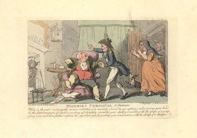 Gut hastası bir adam bir denizci tarafından acıyla karşılandı. by Thomas Rowlandson