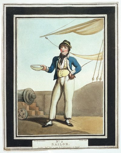 Horatio Nelson (1758-1805) döneminde denizciler yeteneklerine göre çeşitli işlerde görevlendirilmiş, bazıları kanada yüklü direklerde çalışmış, diğerleri üst güvertede demirden sorumlu olmuş, diğerleri ise topçu ekibinin bir parçası olmuştur by Thomas Rowlandson