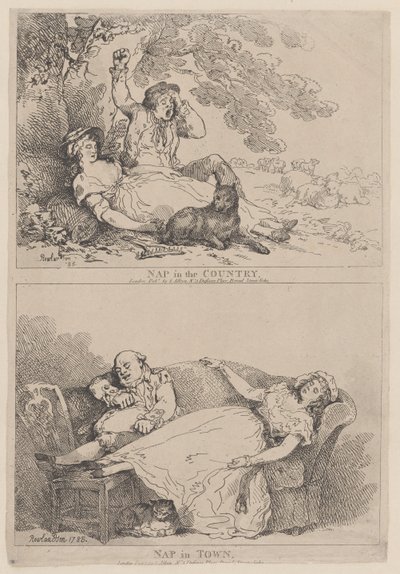 Ülkede Şekerleme, Şehirde Şekerleme, 1785., 1785. by Thomas Rowlandson