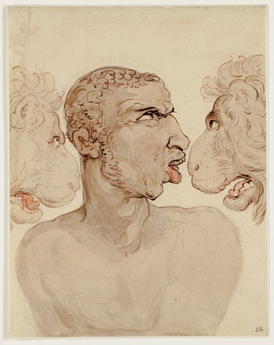 Bir İnsan ve İki Aslan Başının Fizyonomi Çalışması by Thomas Rowlandson
