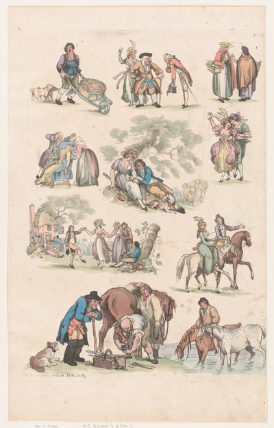 Levha 14, Figürlerin, Manzaraların ve Sığırların Ana Hatları... Öğrenicilerin Kullanımı İçin, Ju..., 1 Haziran 1790. by Thomas Rowlandson