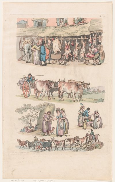 Levha 15, Figürlerin, Manzaraların ve Sığırların Ana Hatları... Öğrenicilerin Kullanımı İçin, Ju..., 1 Haziran 1790. by Thomas Rowlandson