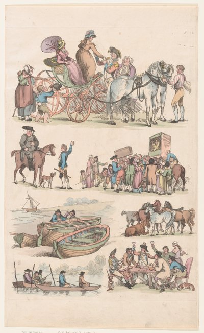 Levha 16, Figürlerin, Manzaraların ve Sığırların Ana Hatları... Öğrenicilerin Kullanımı İçin, Ju..., 1 Haziran 1790. by Thomas Rowlandson