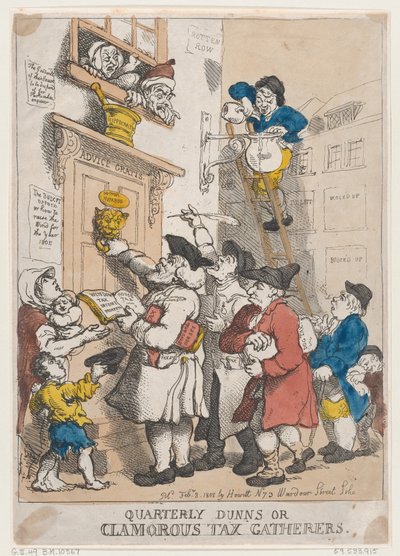 Üç Aylık Dunns veya Clamorous Vergi Toplayıcılar, 3 Şubat 1805., 3 Şubat 1805. by Thomas Rowlandson