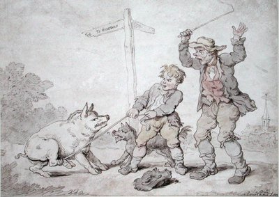 Paslı Bacon (Domuz Kafalılık ve İkna) (kağıt üzerine mürekkep ve sulu boya) by Thomas Rowlandson