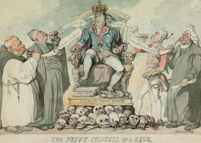 Bir Kralın Danışma Meclisi, pub. 1815 (el renkli gravür) by Thomas Rowlandson