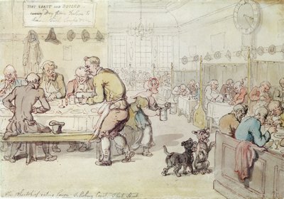 The Wheatsheaf Eating House, Salisbury Court, Fleet Street (kağıt üzerinde mürekkep ve tuvalet) by Thomas Rowlandson