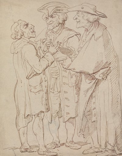 Konuşan Adamların Üç Tam Boy Figürü by Thomas Rowlandson