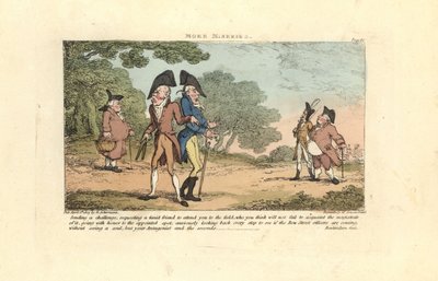 İki Naip bey, tabancalarla düello yapmak üzere. by Thomas Rowlandson