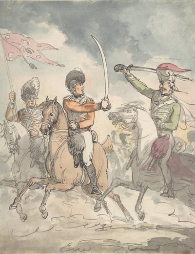 12 Şubat 1799, ca 1799 Macar ve Highland Broadsword Alıştırması için bir plaka için kullanılmayan çalışma. by Thomas Rowlandson.
