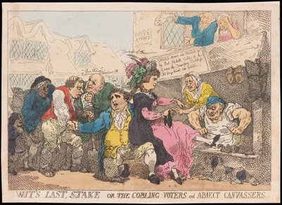 Wits Last Stake veya The Cobling Voters ve Abject Canvassers, pub. (el renkli gravür) by Thomas Rowlandson