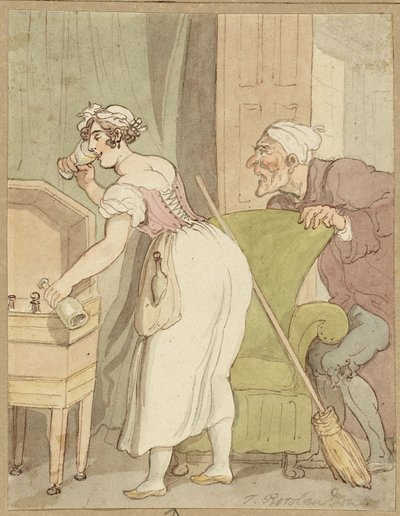 Kadın İçki Çalarken Yakalandı by Thomas Rowlandson