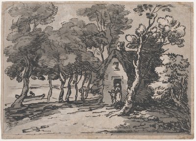 Bir Kulübenin Kapısında Figürlü Ağaçlık Sahne, 1783-88., 1783-88. by Thomas Rowlandson