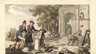 Görkemli bir ev inşa eden genç İngiliz beyefendi by Thomas Rowlandson