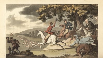 Geyik avında tazılarla binen genç İngiliz beyefendi by Thomas Rowlandson
