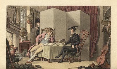 Üniversitede odalarında genç beyefendi by Thomas Rowlandson