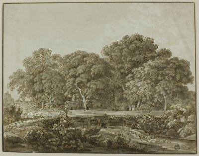 Dere Üzerinden Köprüyü Kesen Figürlü Manzara by Thomas Sandby