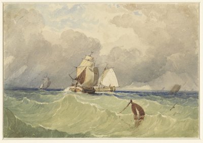 Açık denizlerde yelken açan üç usta ve tjalk by Thomas Sewell Robins
