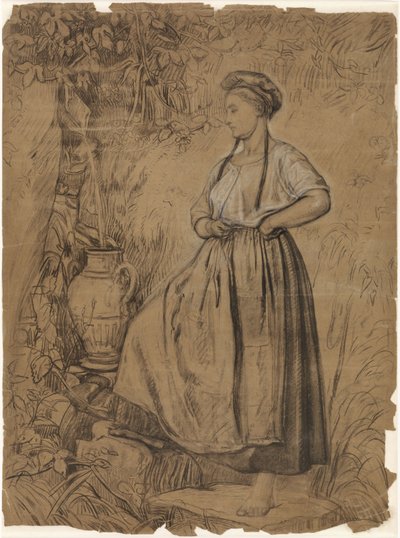 Ayakta duran kız, bir sürahiyi kuyudan suyla dolduruyor. by Thomas Simon Cool