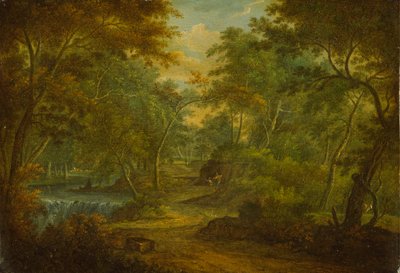 Dere ve Balıkçının Olduğu Ormanlık Bir Manzara by Thomas Smith of Derby